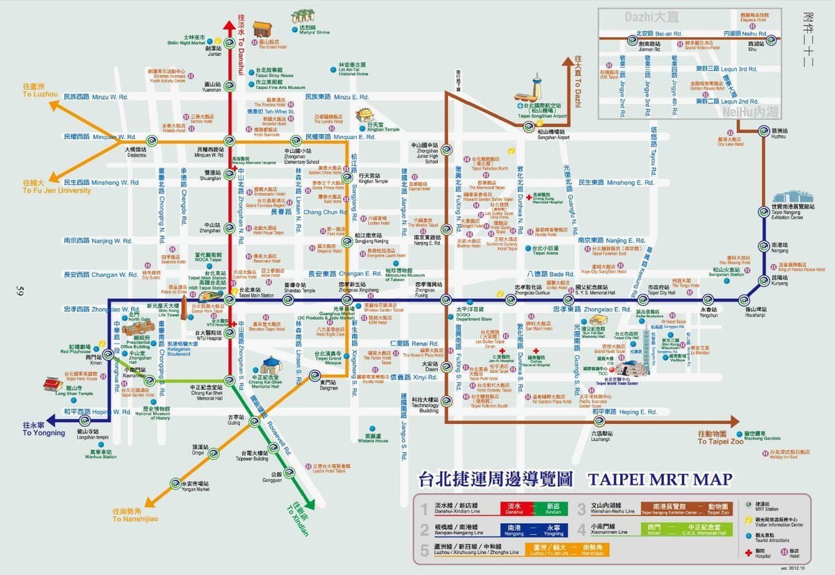 Taipei mapa metro con atraccións