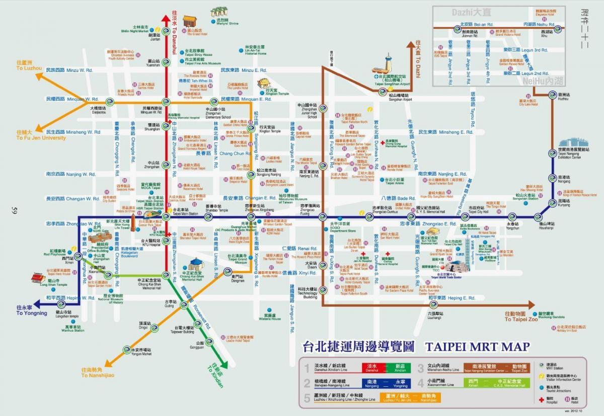 Taipei mrt mapa con puntos turísticos